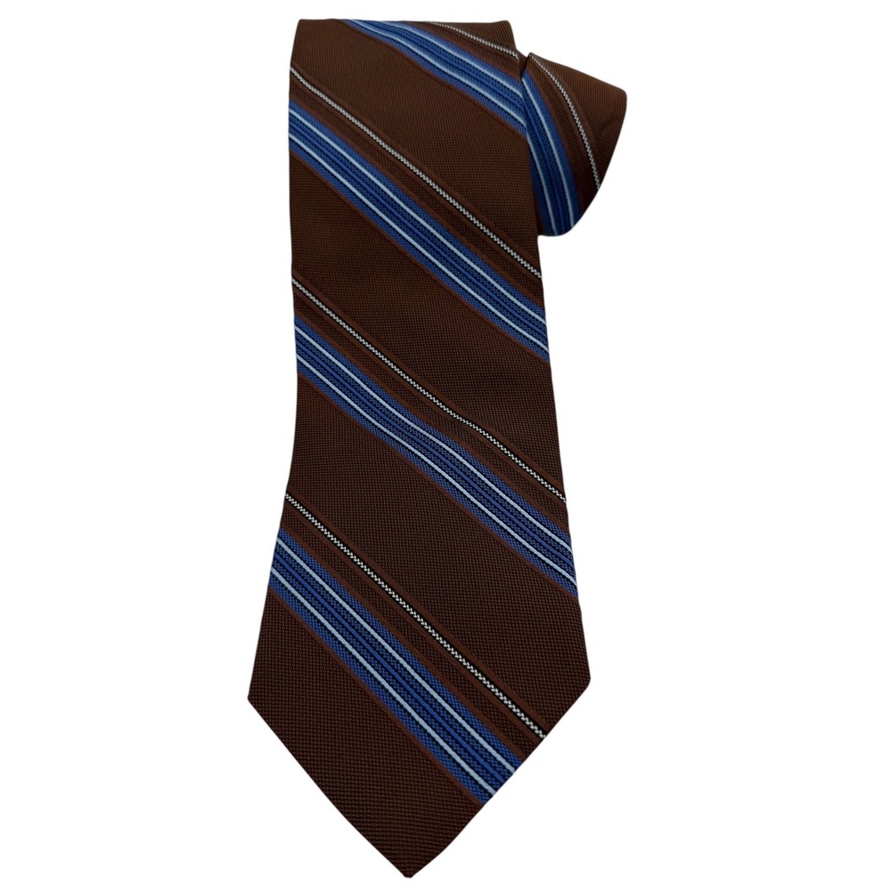 Brooks Brothers Mens Silk Tie Brown Blue White Diagonal Repp Stripe (TA28) USA